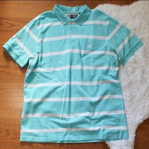 CHAPS AQUA & WHITE STRIPE POLO GOLF SHIRT
